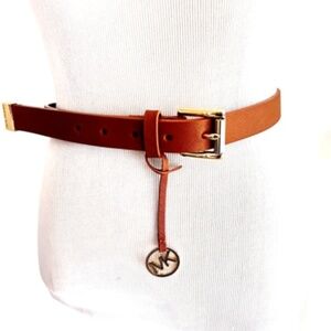 Michael Kors Genuine Leather Belt Size XS Brown Gold 1" Inch